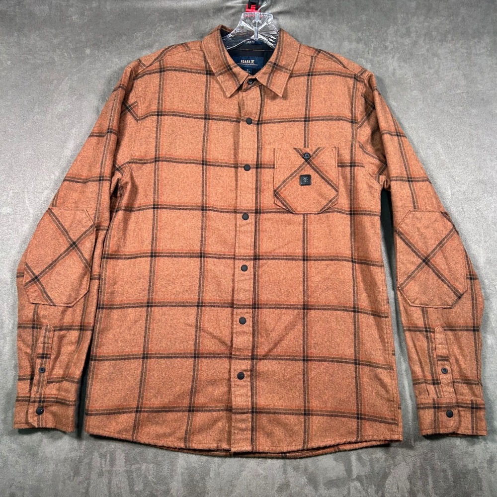 Roark Woodsman Light Flannel Shirt Mens Small Brown Plaid Classic Fit Button Up